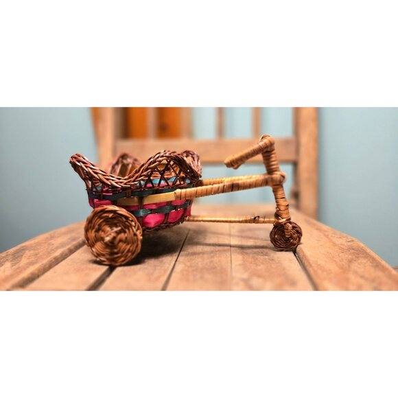 Vintage Wicker Tricycle Planter Basket With Colorful Weave Design boho cottage - Picture 9 of 9